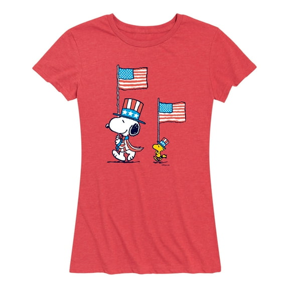 Peanuts - Snoopy Woodstock American Flag March - Women's Short Sleeve Graphic T-Shirt