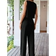 thumbnail image 3 of Women'S Two-Piece 2025 Sleeveless Button Top Casual Pocket Wide-Leg Pants Set Black XL, 3 of 5