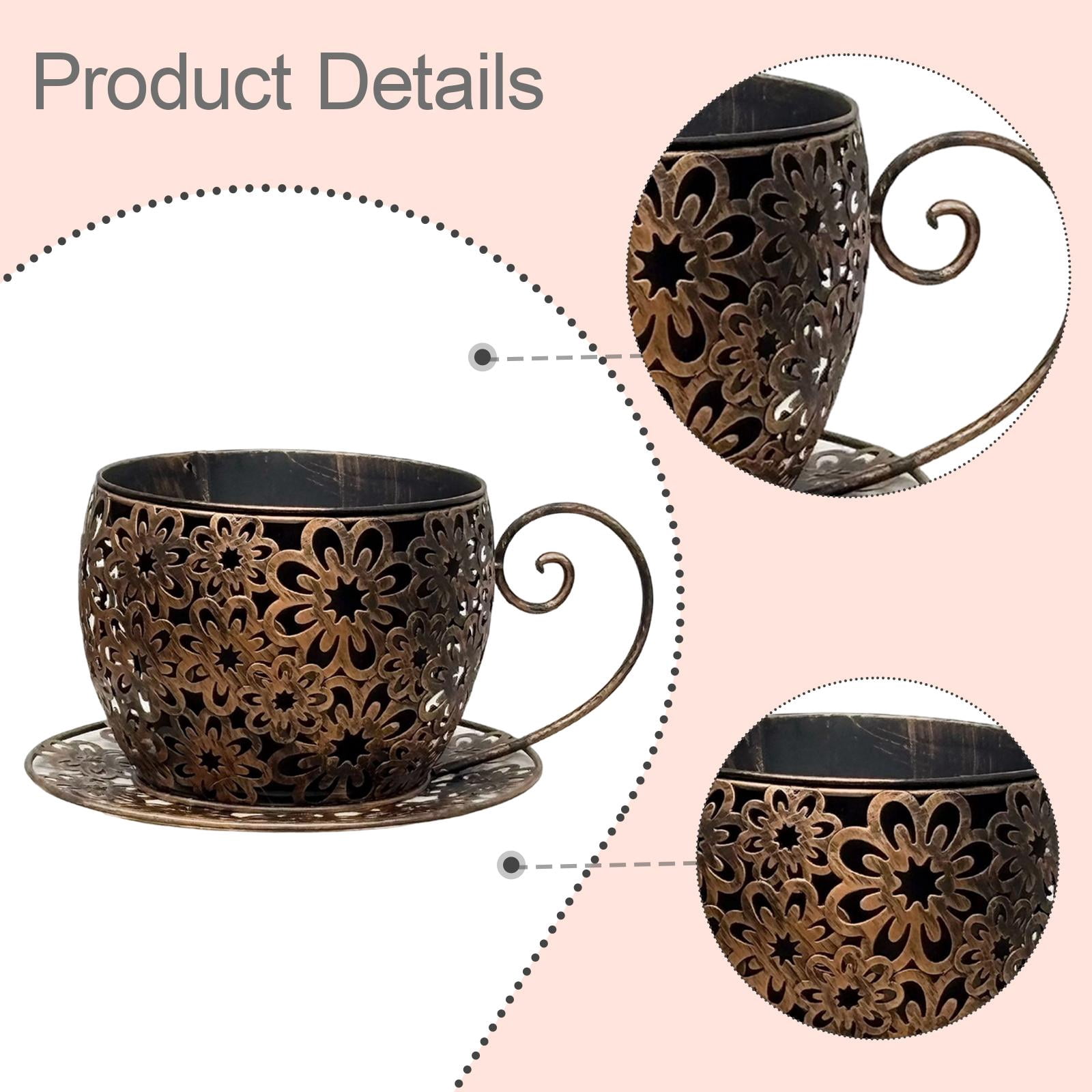 Planter Pot Iron Teacup Flower Pot Creative Design Metal Construction for Indoor Outdoor Tabletop Display