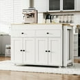 thumbnail image 4 of K&K 74.5 inch Kitchen Island with Extendable Dining Table , Rolling Kitchen Island on Wheels with Spice Rack and 2 Drawers,  Kitchen Storage Cart with 4 Door Cabinet, for Kitchen, Dining Room, White, 4 of 9