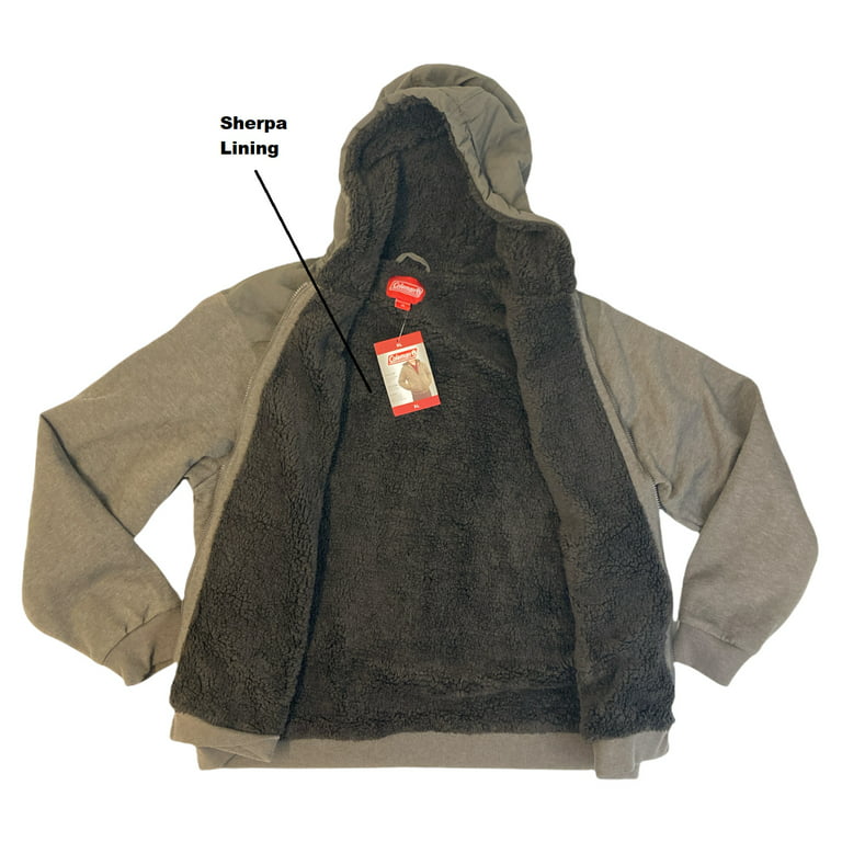 Coleman Men's Sherpa Line Fleece Hoodie Full Zip Jacket Coat With Pockets  (Gym Grey Heather, L)