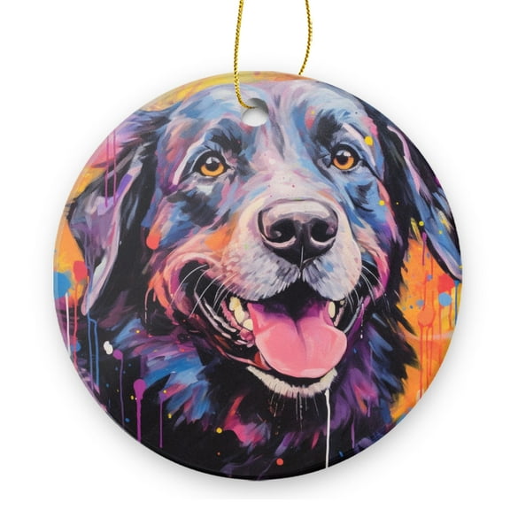 Colorful Portrait of Happy Black Labrador Retriever - Christmas Ornament Xmas Keepsake Ceramic Ornaments Holiday Decorations for Tree Christmas Gift Ideas 2.95in