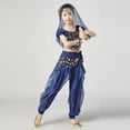 thumbnail image 4 of Kids Girls Belly Dance Halter Top Pants Costume Set Sequin Indian Dance Outfit with Head Veil Waist Chain and Bracelets, 4 of 7