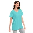 thumbnail image 5 of Women's V Neck T Shirts Short Rolled Sleeve Loose Fit Tops Side Split Summer Tees, 5 of 7