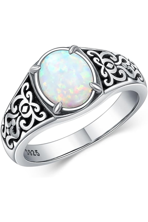Mens Women White Opal Rings,925 Sterling Silver Opal Ring for Men Opal Engagement Rings for women Mens Opal Ring for men Women Jewelry Gift for Women men-1