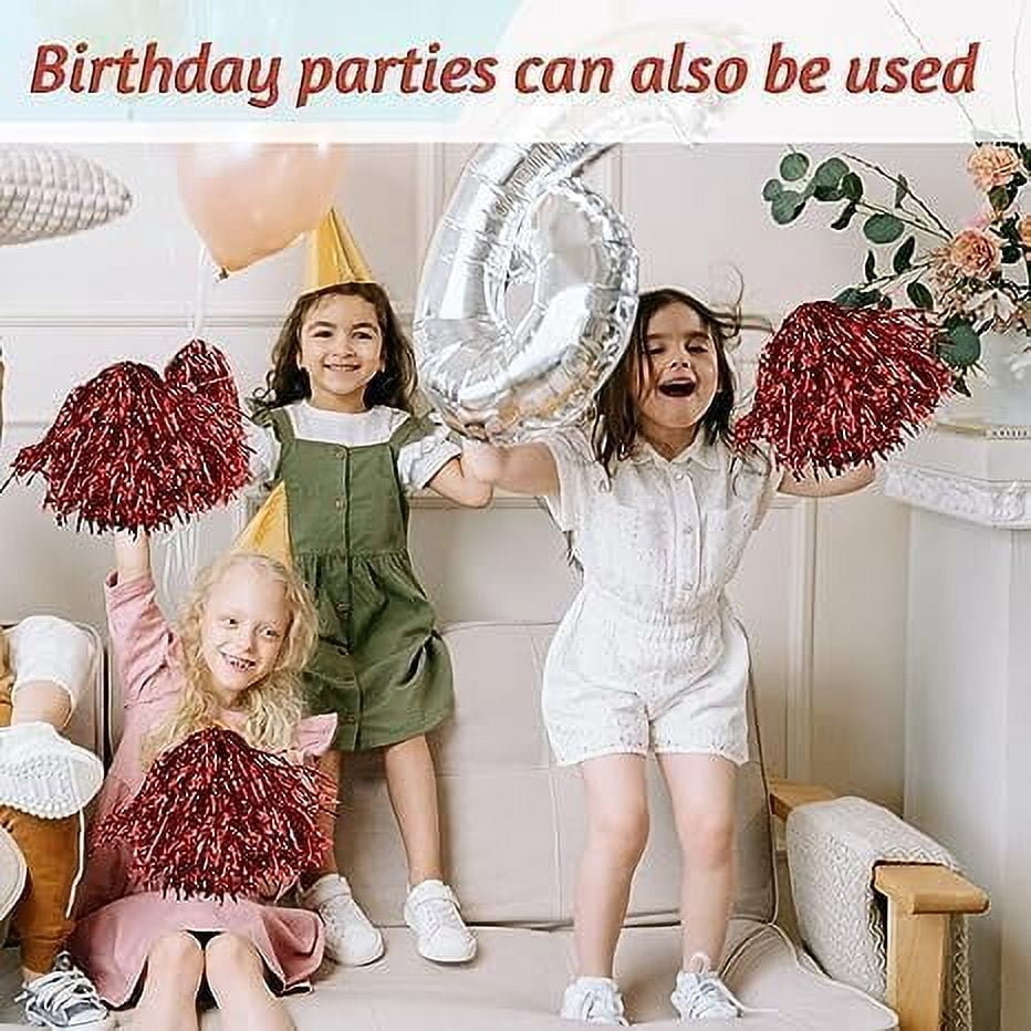 Zhangyh Pom Poms Cheerleading,Fluffy Cheerleader Pompoms with Baton Handle,Metallic Pom Poms Cheerleading for Adults Team Spirit Sports Game Dancing Party (Blue, 4 Pack)
