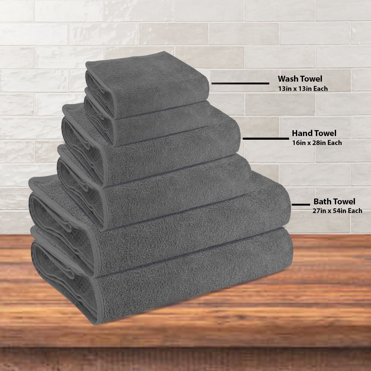 Triangle Weavers 100% Cotton Grey Terry Towels 450 GSM Set of 6 – 2 Bath, 2 Hand, 2 Wash Towels