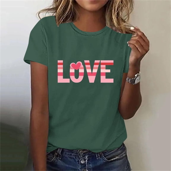 Vetsdori Short Sleeve Shirts for Women Graphic Casual Pullover Young Adult Cotton Workout Blouses Cute Valentine,Summer Juniors Tops Gifts for Wife