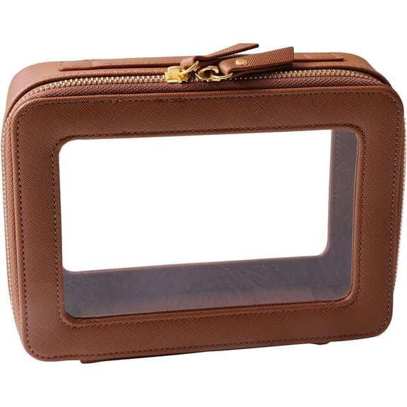Clear Makeup Bag Travel Cosmetic Case Transparent Toiletry Bag with Zipper, Portable Make Up Organizer Traveling Compact Car Bag for Essentials（brown）
