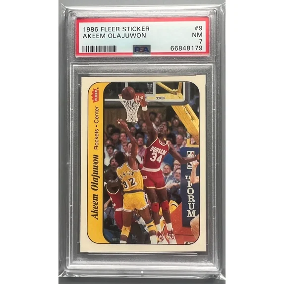 Fleer Rookie Sticker #9 Graded Card 1986 Hakeem Olajuwon PSA 7 Near Mint