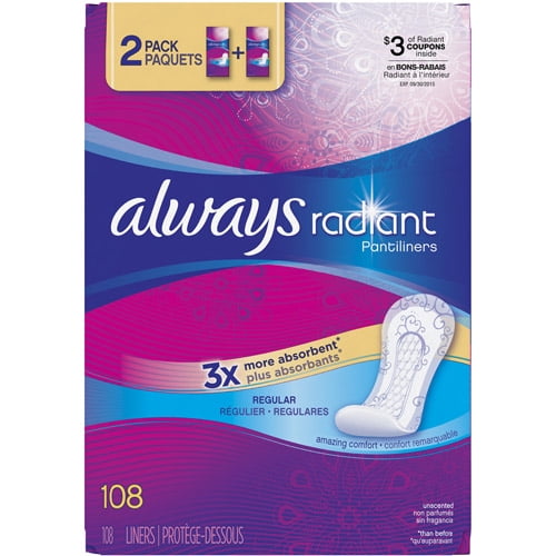 Always Radiant Daily Liners, Regular, 108 Count
