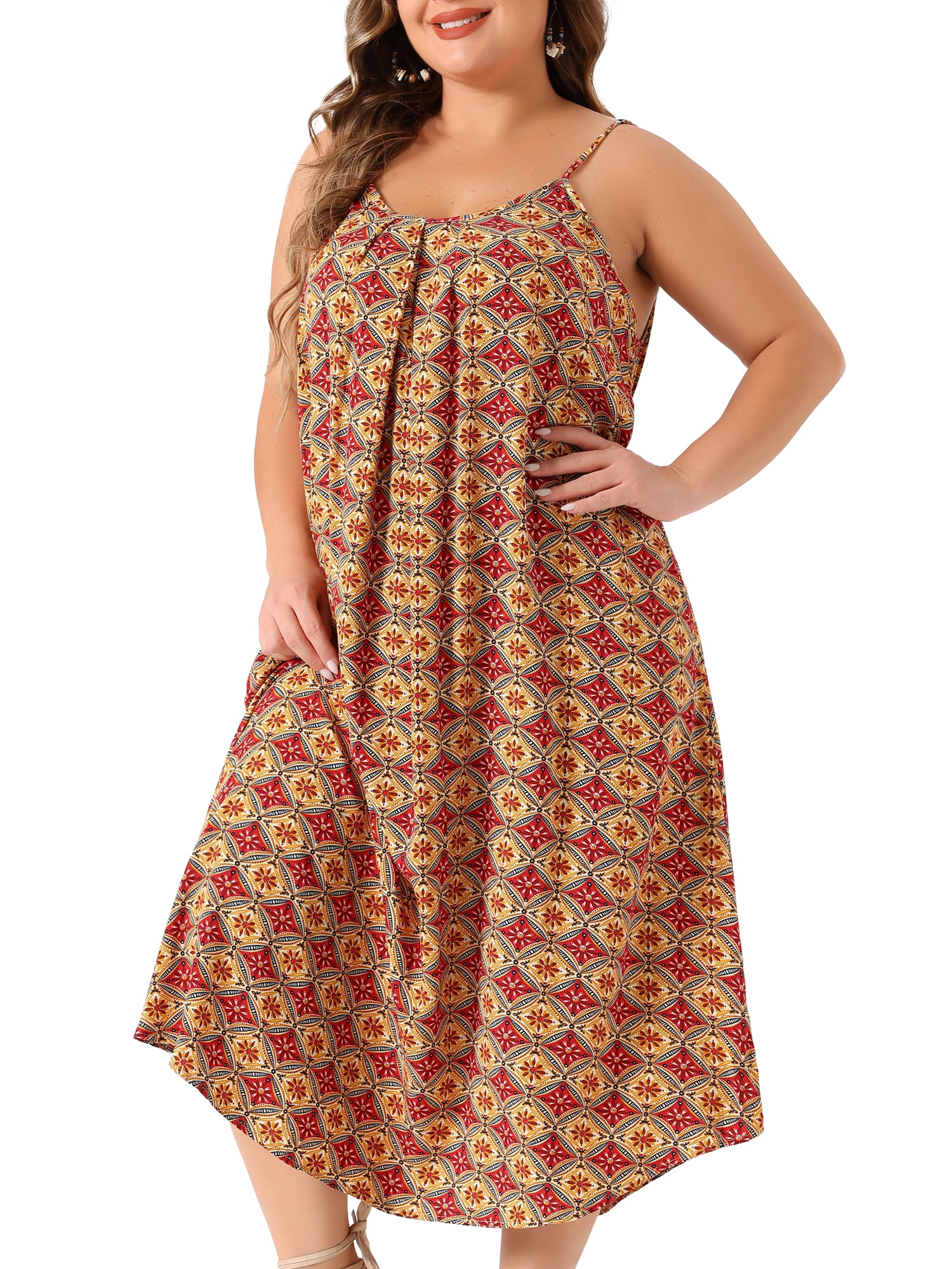 DARING DIVA Plus Women's Size Bohemian Spaghetti Straps Long Dress 3X Red