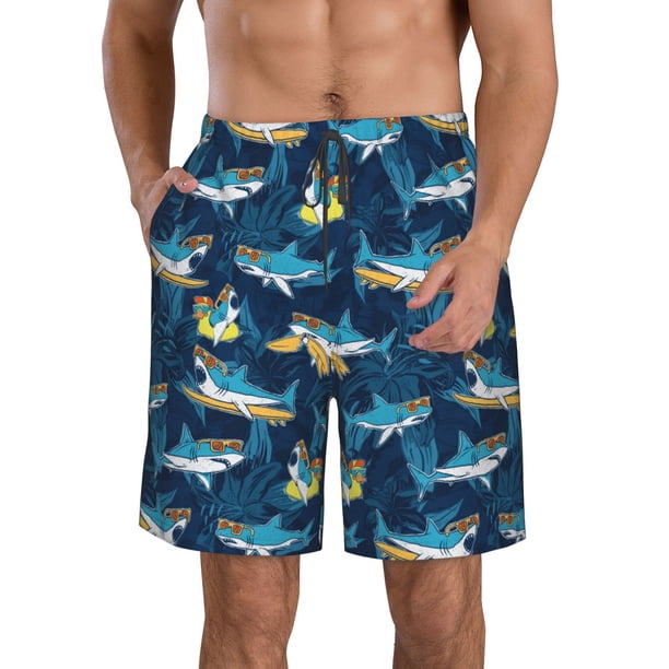 Fotbe Cartoon Surfer Sharks Trajes de Baño Estampados para Hombre, Shorts de Verano de Secado Rápido, Ropa de Playa, Bañadores-3X-Large