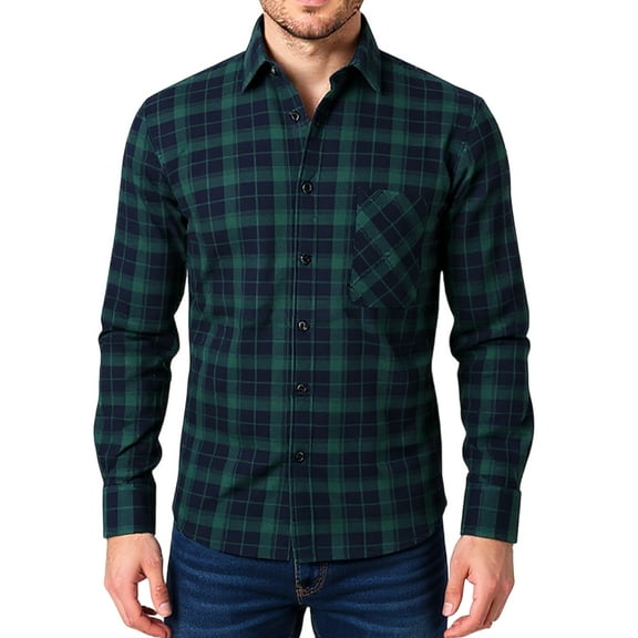 QHRMKOG Flannel Jacket for Men Relaxed Fit Long Sleeve Button Down Shirt Jackets Warm Jackets Winter Trendy Coat Green XL