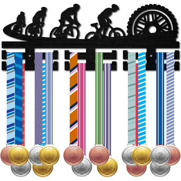 Soporte para medallas de ciclismo, colgador de medallas, marco de montaje en pared, colgador de medallas deportivas de madera, decoración de pared negra, organizador de medallas.