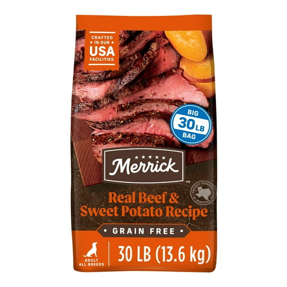 Merrick Premium Grain Free Dry Adult Dog Food, Wholesome And Natural Kibble, Real Beef And Sweet Potato, 30.0 lb. Bag