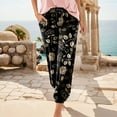 thumbnail image 2 of Womens Casual Pants Floral Print Elastic Waist Drawstring Joggers with Pockets Summer Beach Loose Slacks for Women Black Xxl, 2 of 4