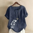 thumbnail image 2 of Vestidos Casuales Para Mujer, Blusas De Mujer De Moda Blusa informal de lino con cuello redondo, manga corta y botones para mujer, 2 of 4