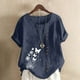 thumbnail image 2 of Vestidos Casuales Para Mujer, Blusas De Mujer De Moda Blusa informal de lino con cuello redondo, manga corta y botones para mujer, 2 of 3
