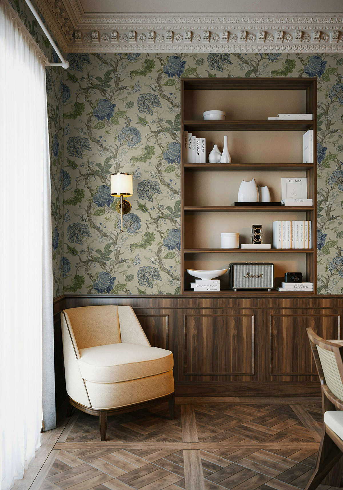 Harry & Grace Fern & Blueprint Jacobean Trail Premium Matte Non-Woven Peel and Stick Wallpaper - 20.5 in. W x 18 ft. L Roll