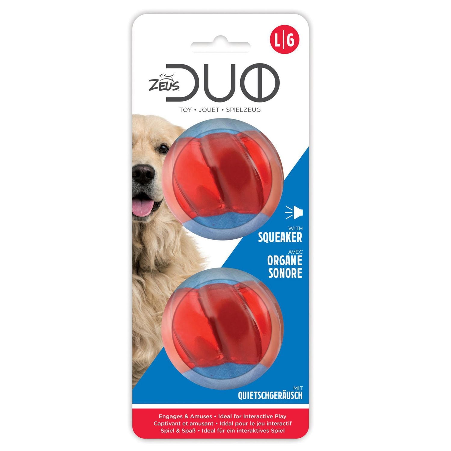 Zeus Duo Ball Dog Toy with Squeaker, Large