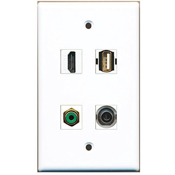 RiteAV - 1 Port HDMI 1 Port RCA Green 1 Port USB A-A 1 Port 3.5mm Wall Plate