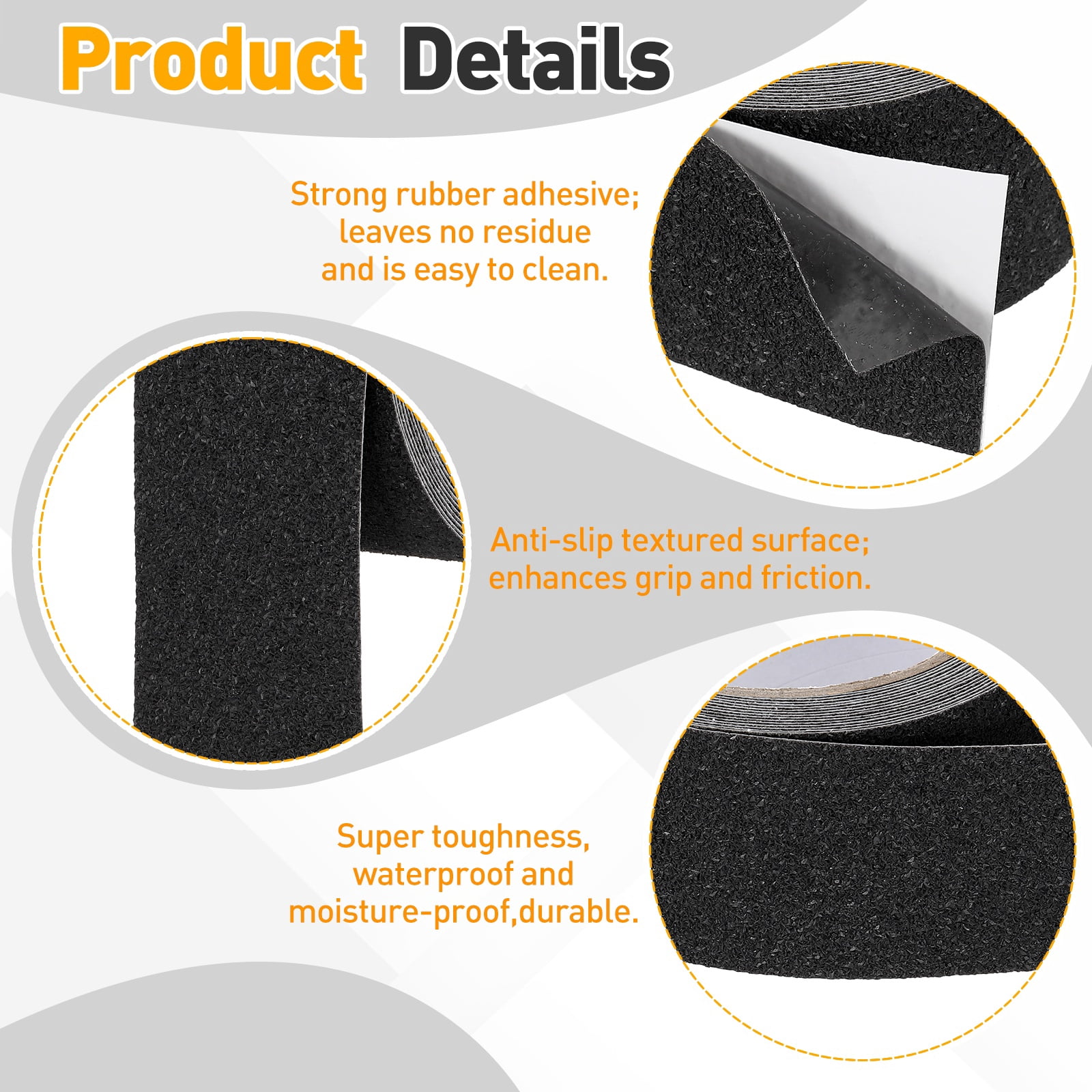 Uxcell 2 Pack Rubber Grip Tape, 2 in x 16 ft Non-Slip Tape with Texture Waterproof Adhesive Non-Abrasive Grip Tapes for DIY Tools, Indoor & Outdoor Stair Steps, Ramp, Gray