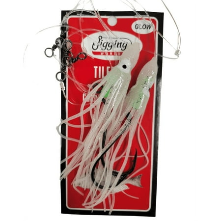 Jigging World Tile Fish Rig Hi-Lo 6 Squid Skirts 10/0 Chartreuse/Glow