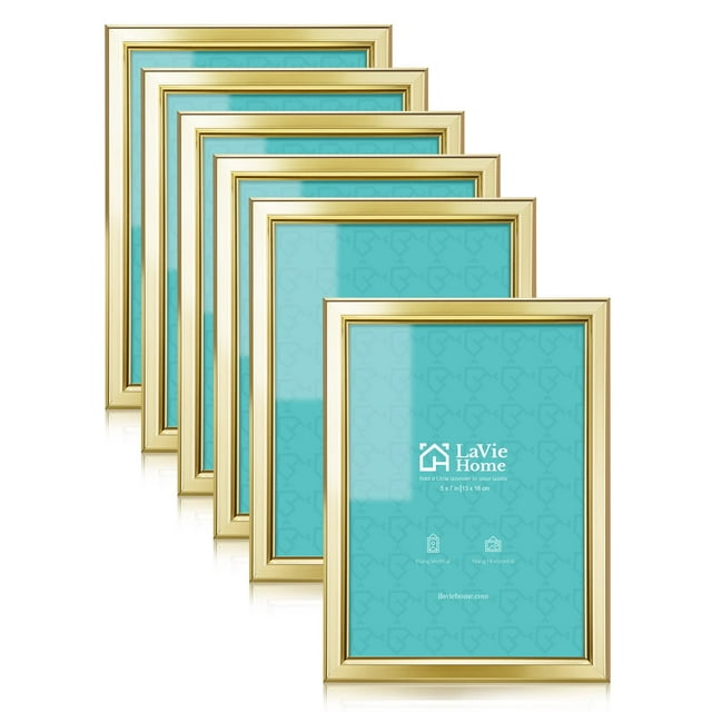 Marcos de fotos LaVie Home de 5 x 7 pulgadas (6 unidades, dorados) con vidrio para pared