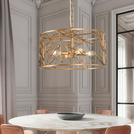 

Besa Mid-Century Modern Brass 4-Light Gold Drum Chandelier for Dining Room 40 Antique Brushed Gold 4 15.5 D x 10 H Brushed Antiqued 13 to 24