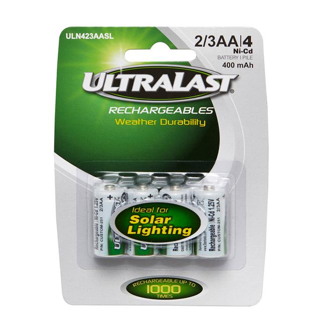 Ultralast 3002916 1.2V Ni-Cad 2-3AA Solar Rechargeable Battery, ULN423AASL - Pack of 4