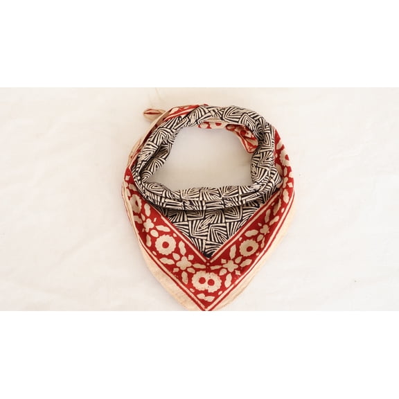 100% Cotton Hand Block Print Bandana for Men & Women | Handmade Indian Head Scarf, Neck Wrap, Headband, Face Covering | Boho Style Headwear