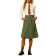 thumbnail image 2 of Falda A-Line de Cintura Alta Elástica para Mujeres INSPIRE CHIC, con Cinturón, Midi de Pana para Otoño Invierno, Talla XL, Verde Ejército, 2 of 6