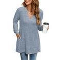 thumbnail image 3 of Idoravan Womens Plus Size Tops,Ladies, Fashion Women's Button Round-Neck Long Sleeve Casual T-shirt Top Solid Blouse Blue XXL, 3 of 6