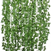 Coolmade 84ft 12 Strands Artificial Flowers, Silk Fake Ivy Leaves Hanging, Green