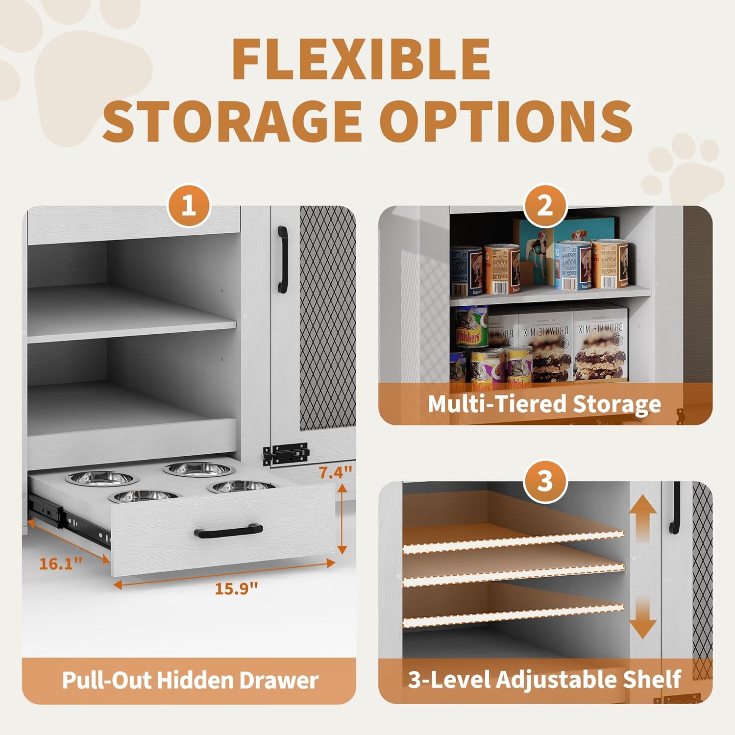 90" Double Dog Crate Furniture with Feeding Station, Heavy Duty Dog Kennel TV Stand with Storage for 2 Large Dogs