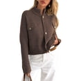 thumbnail image 3 of Cardigan for Women Trendy Button Up Sweater Jackets Mock Neck Long Sleeve Loose Fit Chunky Knit Outwear Coats Brown S, 3 of 8