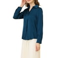 thumbnail image 4 of INSPIRE CHIC Chemises Élégantes pour Femmes Col en V Col Pointu Manches Longues Blouse Satin Lisse TP Bleu Foncé, 4 of 8