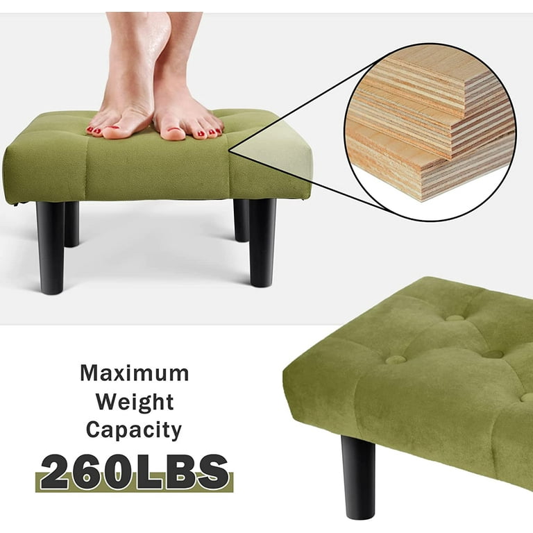 HOUCHICS Small Footstool Ottoman,Velvet Soft Footrest Ottoman with Wood  Legs,Sofa Footrest Extra Seating for Living Room Entryway Office(Green  1PACK)
