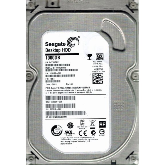 Seagate ST1000DM003 P/N: 1ER162-020 F/W: HP51 SU S4Y 1TB