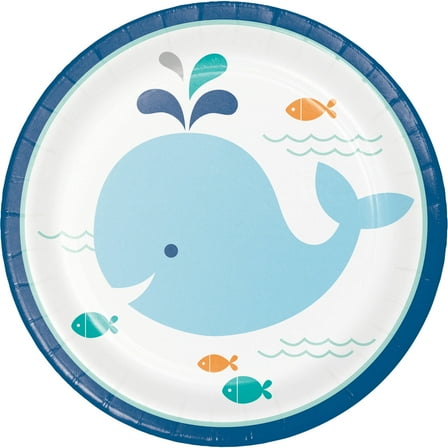 Blue Baby Whale Round Paper Dessert Plates 8 Count for 8 Guests