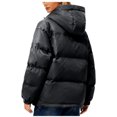 thumbnail image 4 of Parkas pour Femmes, Couleur Unie Décontractée avec Fermeture Éclair, Col Montant, Double Poche, Capuche, Manches Longues, Col pour Femmes, 4 of 9