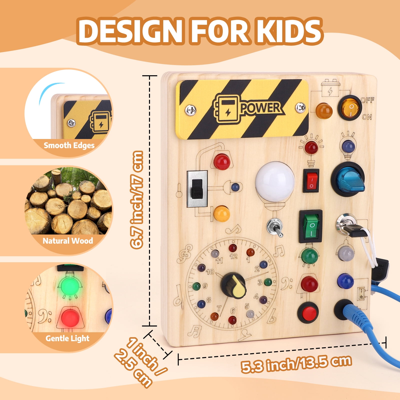 Konijiwa Montessori Busy Board, LED Light Switches, Travel Toy