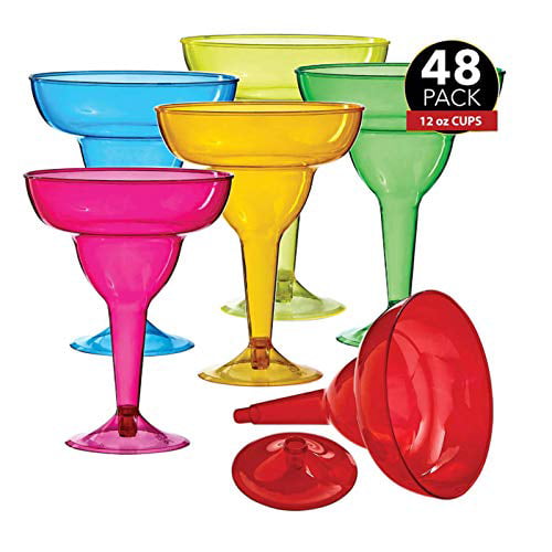 48 Plastic Margarita Glasses 12 oz. Hard Assorted