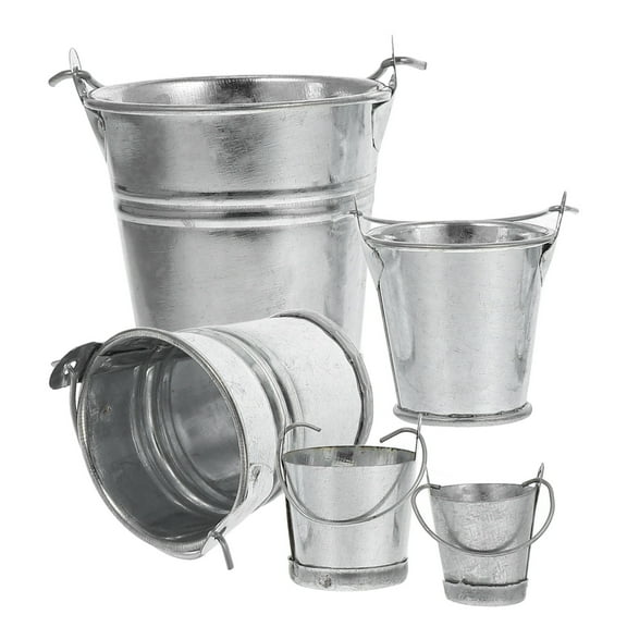 Hytrove Iron Bucket For Dollhouse Miniature Accessories Silver 5pcs