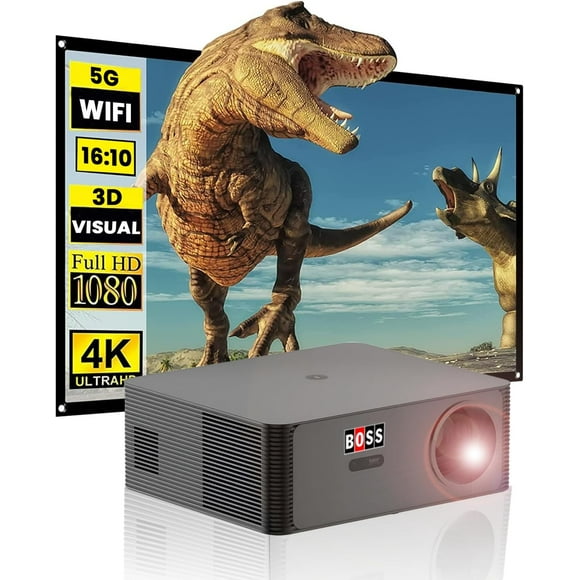 Auto Focus 4K Projector with 5G WiFi,6000L BOSS Mini Portable Projector,Outdoor Movie Projector, Home Theater Projector for iPhone/Android/TV Stick/HDMI/USB/Laptop/ PS5,Bluetooth Projector with Screen