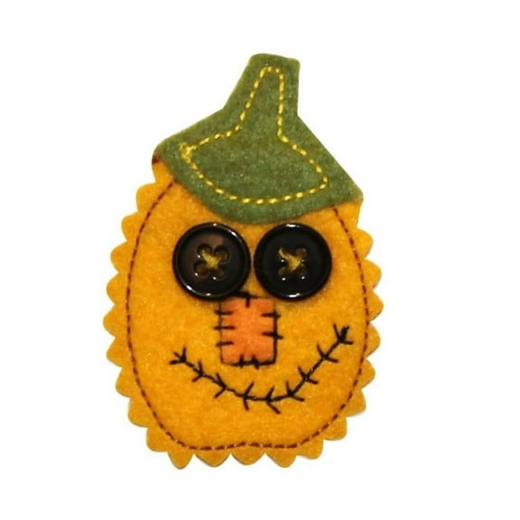 ID 0794B Felt Pumpkin With Buttons Patch Jack Lantern Halloween Iron On Applique