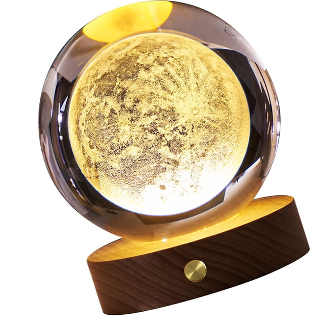 3D Crystal Ball Night Light Rechargeable Battery Soft Light Multifunction Crystal Ball Lamp with Wooden Base for Home Bedroom