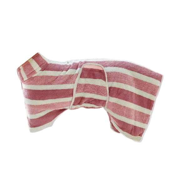 Striped Dog Bathrobe S Quick Dry Absorbent Pet Towel with Adjustable Belly Band,Pink