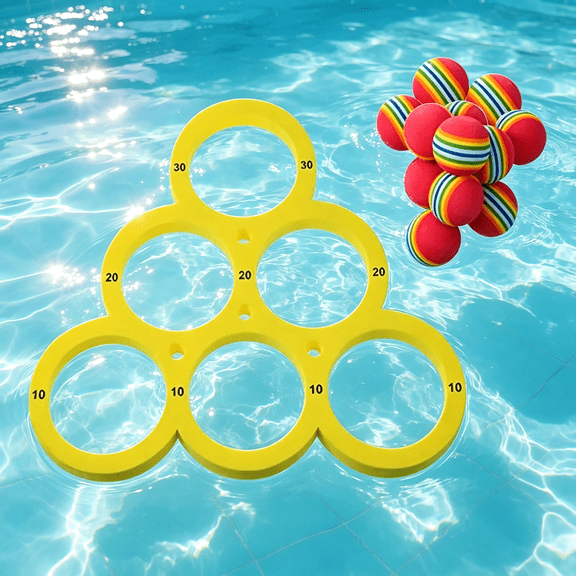 Floating Target Ring Toss Set with 12 Colorful Tossing Balls,Durable Foam Water Throwing Activity for Summer Party Water Sports and Outdoor Beach Activity Use